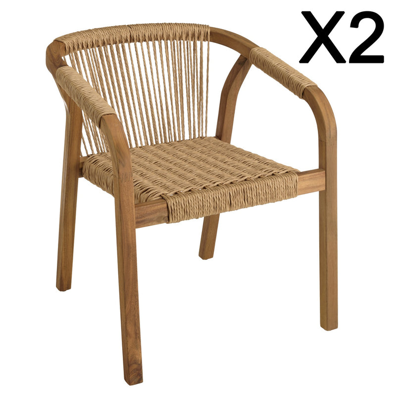 Vick - Lot De 2 Fauteuils Jardin - Acacia/Rotin Synthétique - Marron/Beige