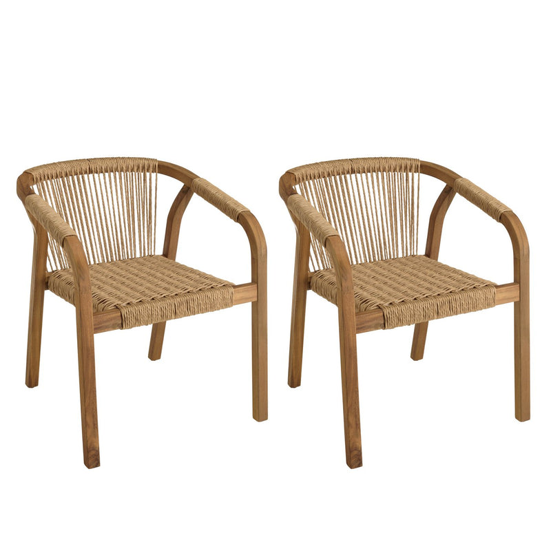Vick - Lot De 2 Fauteuils Jardin - Acacia/Rotin Synthétique - Marron/Beige