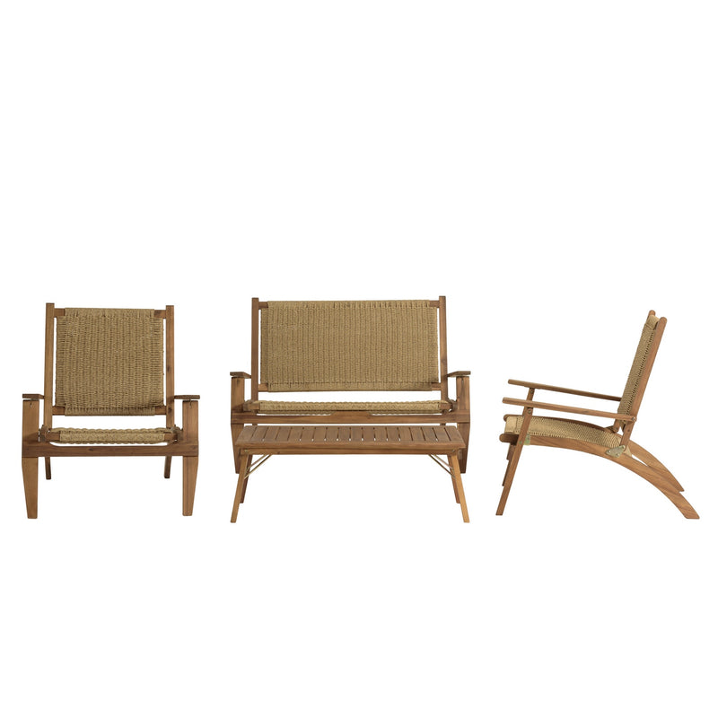 Vick - Salon De Jardin - Acacia/Rotin Synthétique - Marron/Taupe