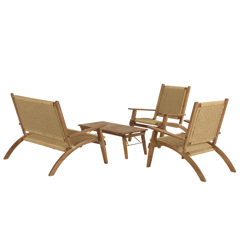 Vick - Salon De Jardin - Acacia/Rotin Synthétique - Marron/Taupe