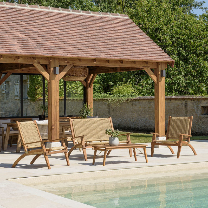 Vick - Salon De Jardin - Acacia/Rotin Synthétique - Marron/Taupe