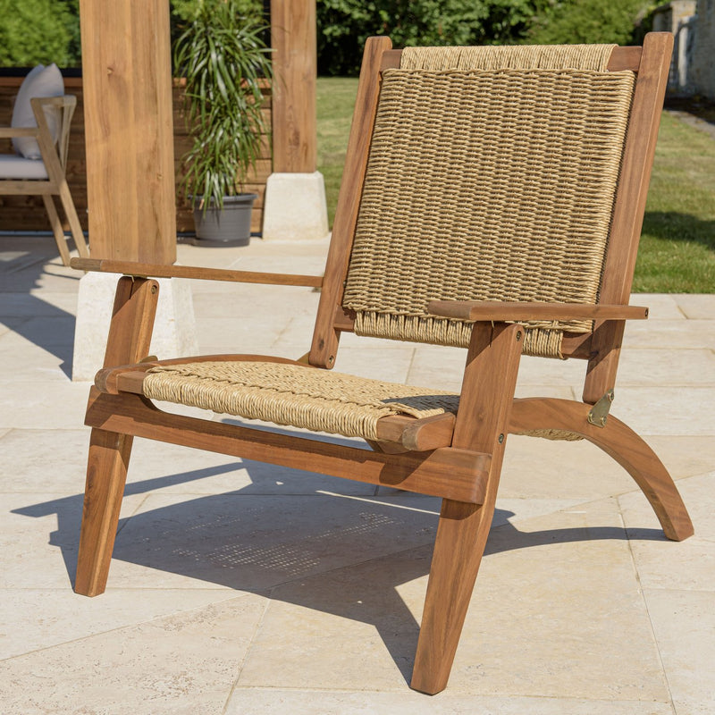 Vick - Salon De Jardin - Acacia/Rotin Synthétique - Marron/Taupe