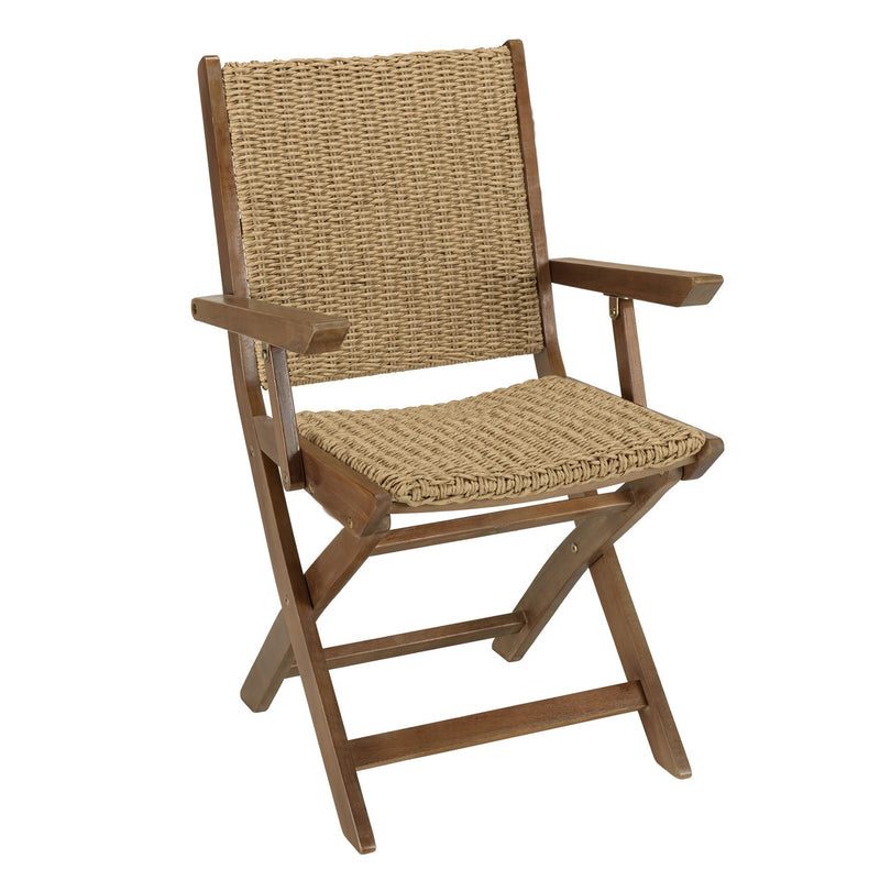 Vick - Salon De Jardin - Acacia/Rotin Synthétique - Marron/Taupe