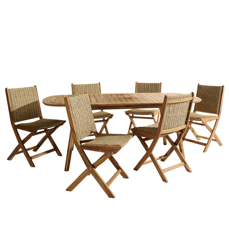 Vick - Salon De Jardin - Acacia/Rotin Synthétique - Marron/Taupe