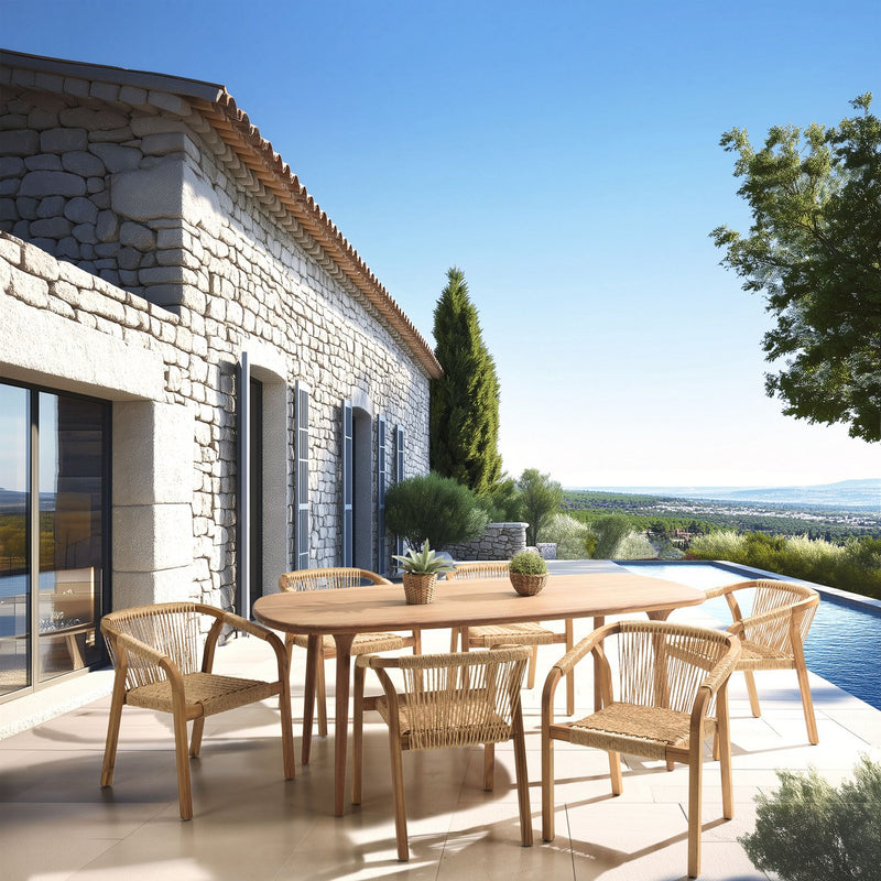 Vick - Salon De Jardin - Acacia/Angélique (Basralocus)/Rotin Synthétique - Beige/Marron