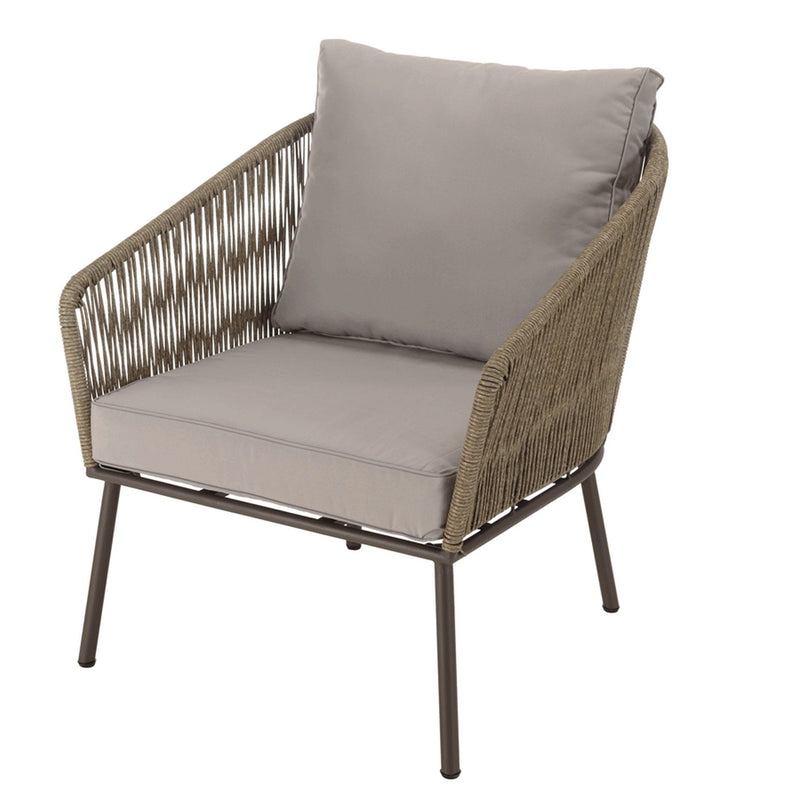 Vick - Salon De Jardin - Acier/Tissu Polyester/Rotin Synthétique/Mousse Polyuréthane/Fibre Polyester/Acacia - Taupe/Gris Anthracite