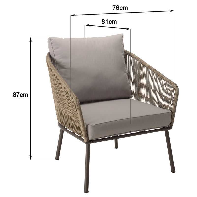 Vick - Salon De Jardin - Acier/Tissu Polyester/Rotin Synthétique/Mousse Polyuréthane/Fibre Polyester/Acacia - Taupe/Gris Anthracite