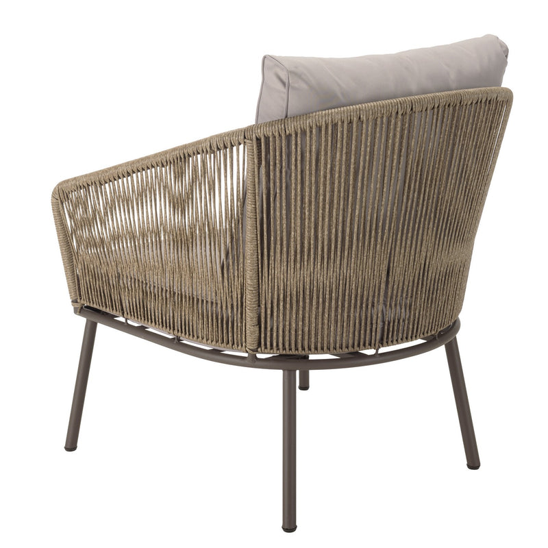 Vick - Salon De Jardin - Acier/Tissu Polyester/Rotin Synthétique/Mousse Polyuréthane/Fibre Polyester/Acacia - Taupe/Gris Anthracite