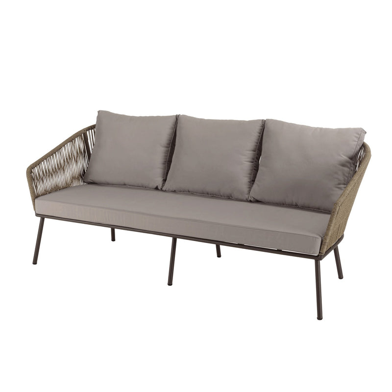 Vick - Salon De Jardin - Acier/Tissu Polyester/Rotin Synthétique/Mousse Polyuréthane/Fibre Polyester/Acacia - Taupe/Gris Anthracite