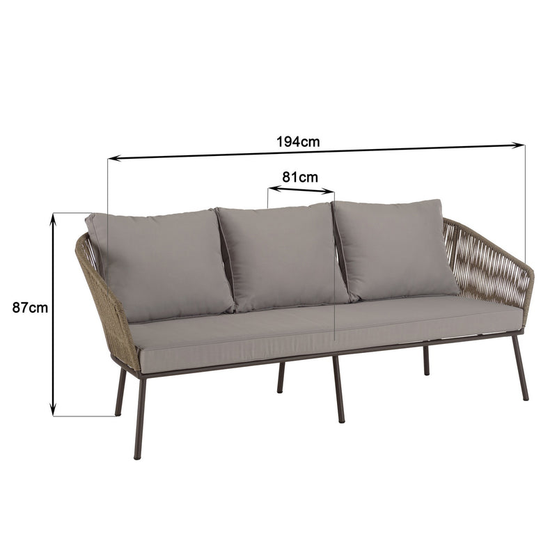 Vick - Salon De Jardin - Acier/Tissu Polyester/Rotin Synthétique/Mousse Polyuréthane/Fibre Polyester/Acacia - Taupe/Gris Anthracite