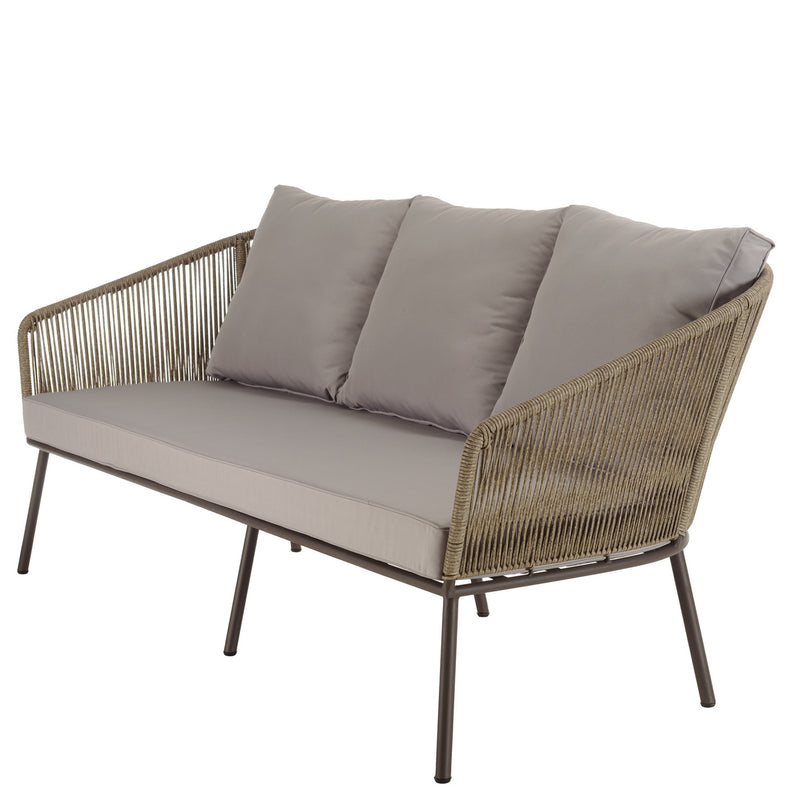 Vick - Salon De Jardin - Acier/Tissu Polyester/Rotin Synthétique/Mousse Polyuréthane/Fibre Polyester/Acacia - Taupe/Gris Anthracite