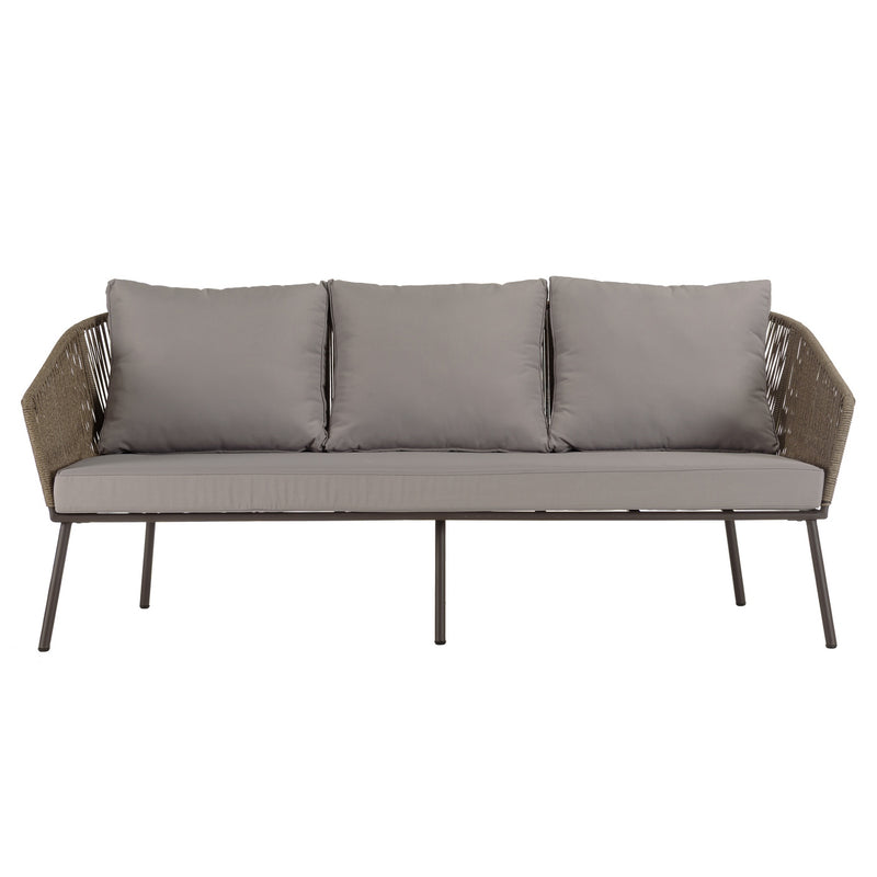 Vick - Salon De Jardin - Acier/Tissu Polyester/Rotin Synthétique/Mousse Polyuréthane/Fibre Polyester/Acacia - Taupe/Gris Anthracite