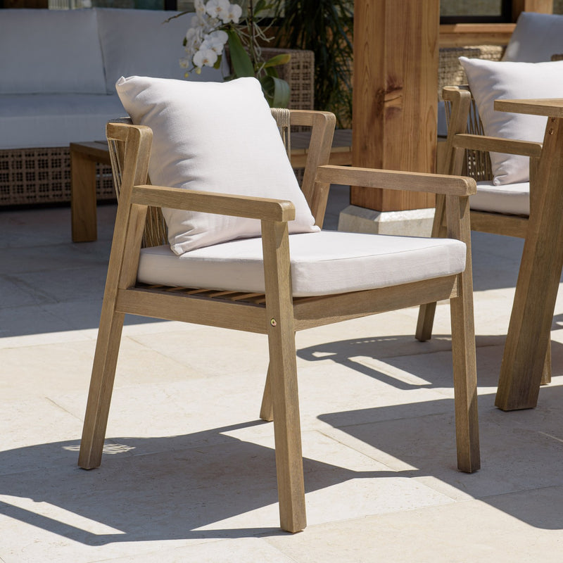 Celestin - Lot De 2 Fauteuils Jardin - Acacia/Corde Polypropylène/Tissu Polyester/Mousse Polyuréthane/Fibre Polyester - Beige/Gris/Marron