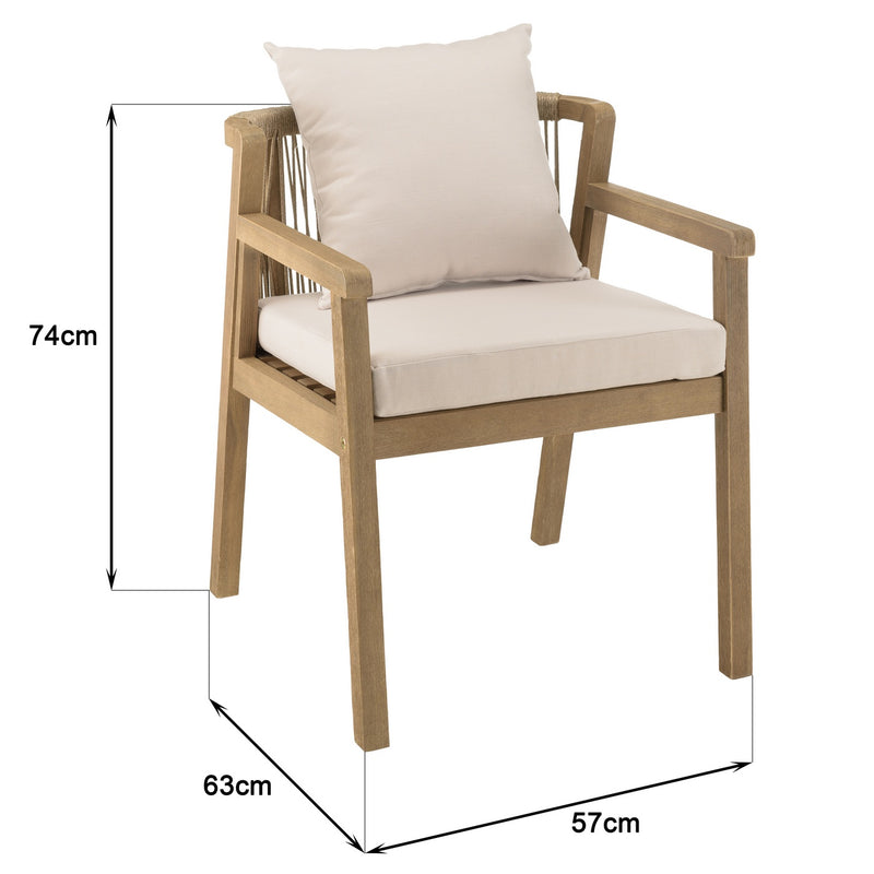 Celestin - Lot De 2 Fauteuils Jardin - Acacia/Corde Polypropylène/Tissu Polyester/Mousse Polyuréthane/Fibre Polyester - Beige/Gris/Marron