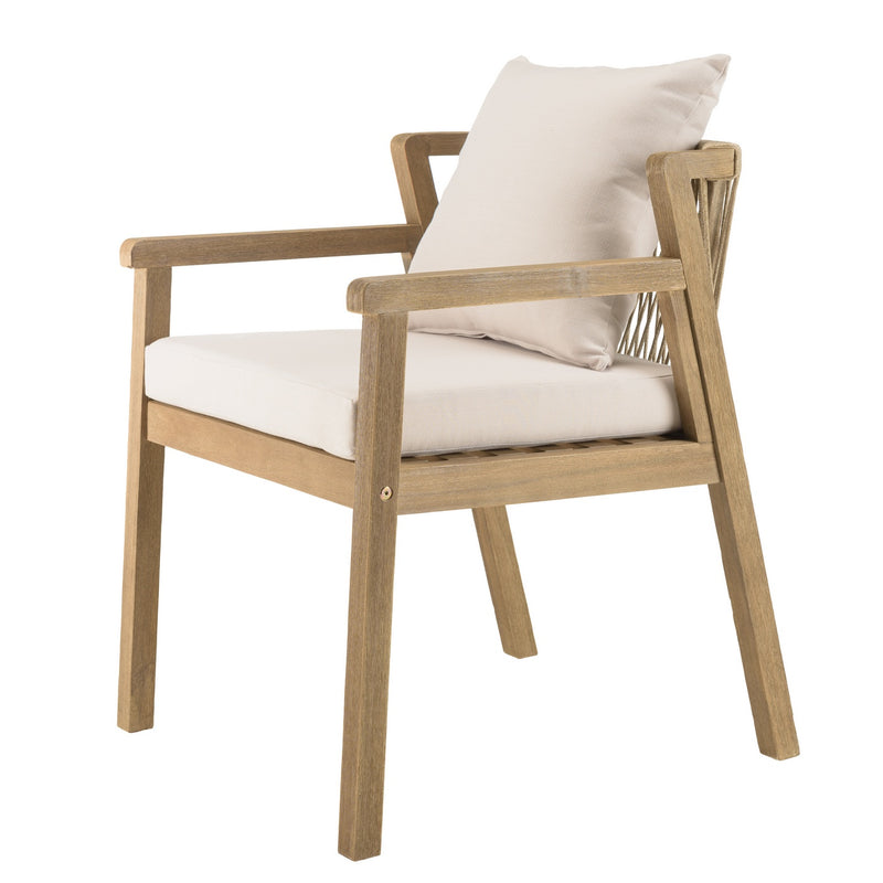 Celestin - Lot De 2 Fauteuils Jardin - Acacia/Corde Polypropylène/Tissu Polyester/Mousse Polyuréthane/Fibre Polyester - Beige/Gris/Marron