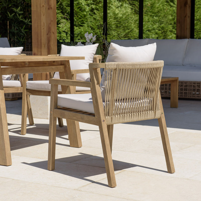 Celestin - Lot De 2 Fauteuils Jardin - Acacia/Corde Polypropylène/Tissu Polyester/Mousse Polyuréthane/Fibre Polyester - Beige/Gris/Marron
