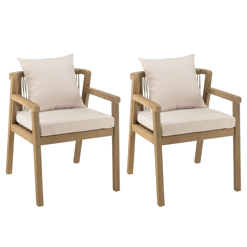 Celestin - Lot De 2 Fauteuils Jardin - Acacia/Corde Polypropylène/Tissu Polyester/Mousse Polyuréthane/Fibre Polyester - Beige/Gris/Marron