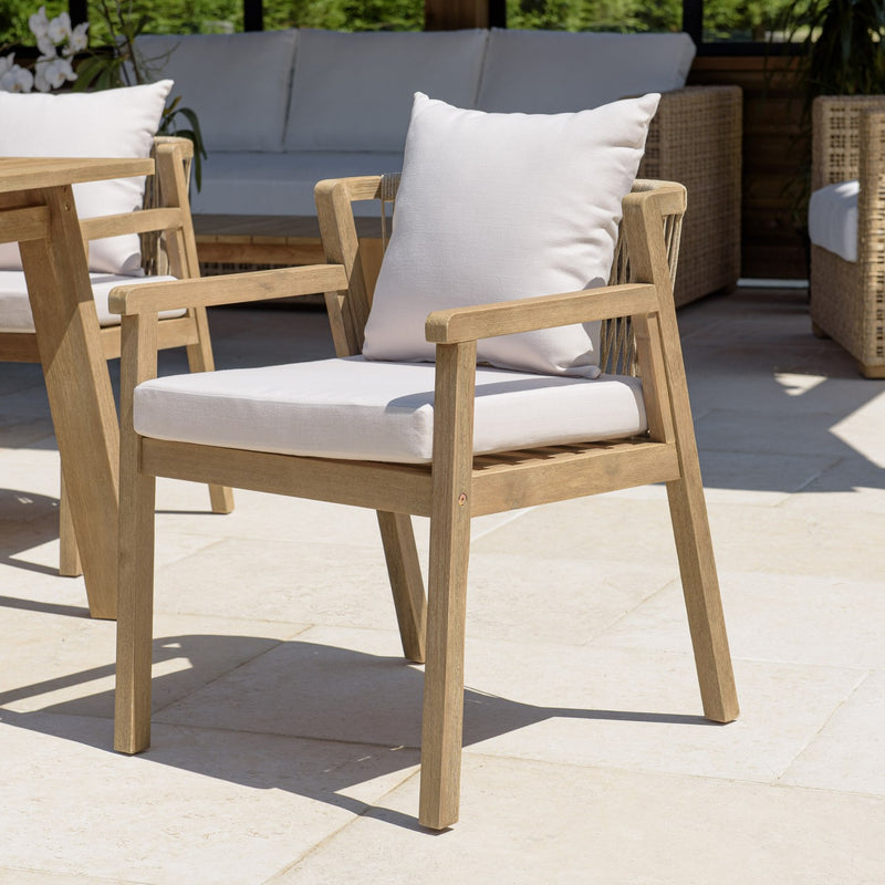 Celestin - Lot De 2 Fauteuils Jardin - Acacia/Corde Polypropylène/Tissu Polyester/Mousse Polyuréthane/Fibre Polyester - Beige/Gris/Marron