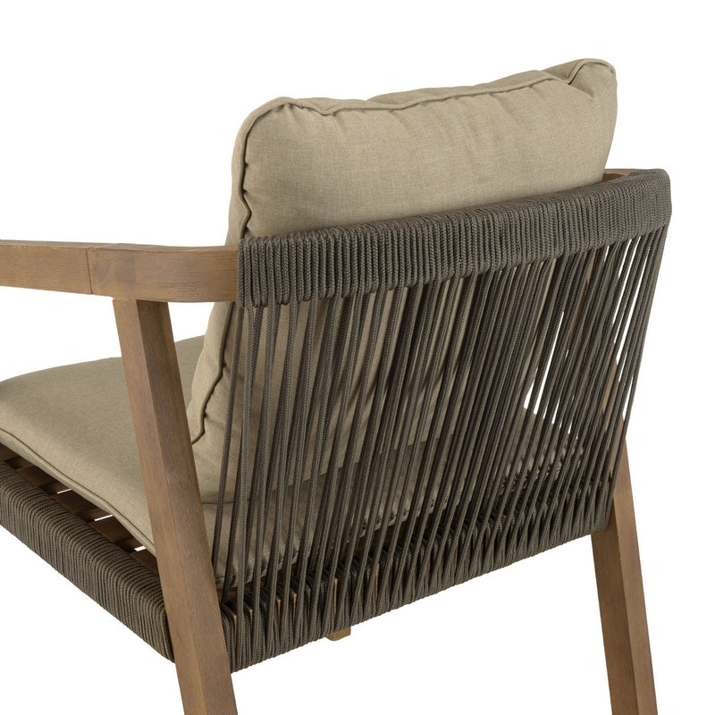 Celestin - Lot De 2 Fauteuils Jardin - Acacia/Corde Polypropylène/Tissu Polyester/Mousse Polyuréthane/Fibre Polyester - Vert/Gris/Marron