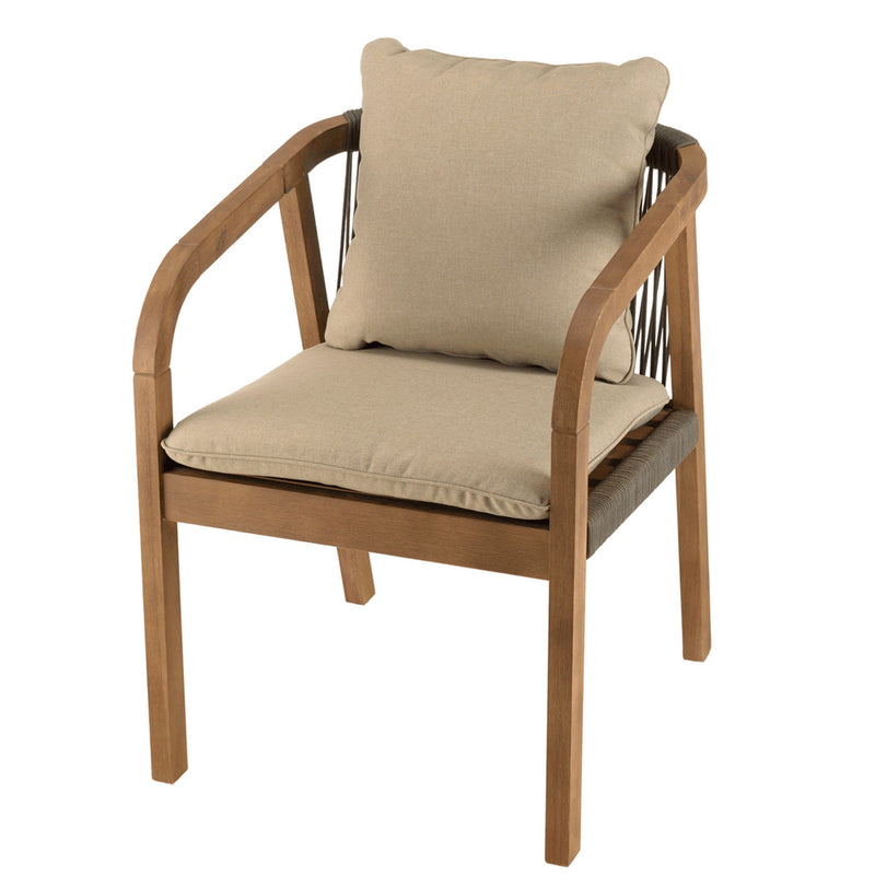 Celestin - Lot De 2 Fauteuils Jardin - Acacia/Corde Polypropylène/Tissu Polyester/Mousse Polyuréthane/Fibre Polyester - Vert/Gris/Marron
