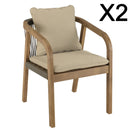 Celestin - Lot De 2 Fauteuils Jardin - Acacia/Corde Polypropylène/Tissu Polyester/Mousse Polyuréthane/Fibre Polyester - Vert/Gris/Marron