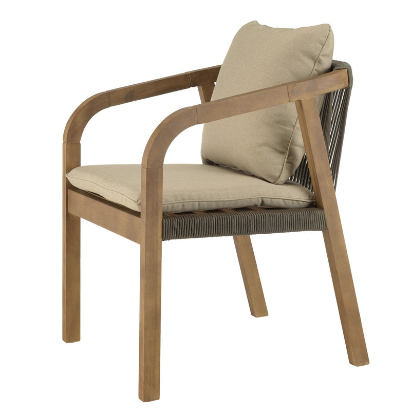 Celestin - Lot De 2 Fauteuils Jardin - Acacia/Corde Polypropylène/Tissu Polyester/Mousse Polyuréthane/Fibre Polyester - Vert/Gris/Marron