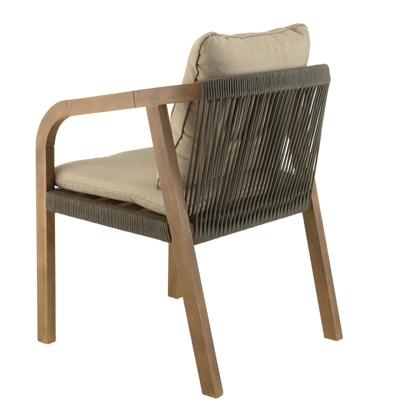 Celestin - Lot De 2 Fauteuils Jardin - Acacia/Corde Polypropylène/Tissu Polyester/Mousse Polyuréthane/Fibre Polyester - Vert/Gris/Marron