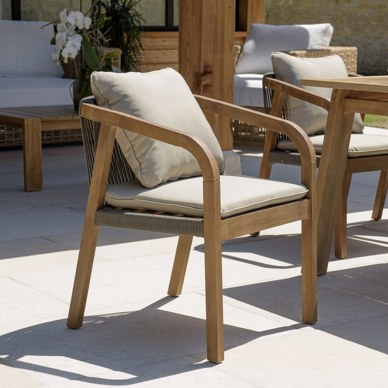Celestin - Lot De 2 Fauteuils Jardin - Acacia/Corde Polypropylène/Tissu Polyester/Mousse Polyuréthane/Fibre Polyester - Vert/Gris/Marron