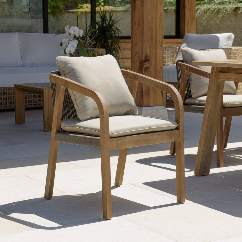 Celestin - Lot De 2 Fauteuils Jardin - Acacia/Corde Polypropylène/Tissu Polyester/Mousse Polyuréthane/Fibre Polyester - Vert/Gris/Marron