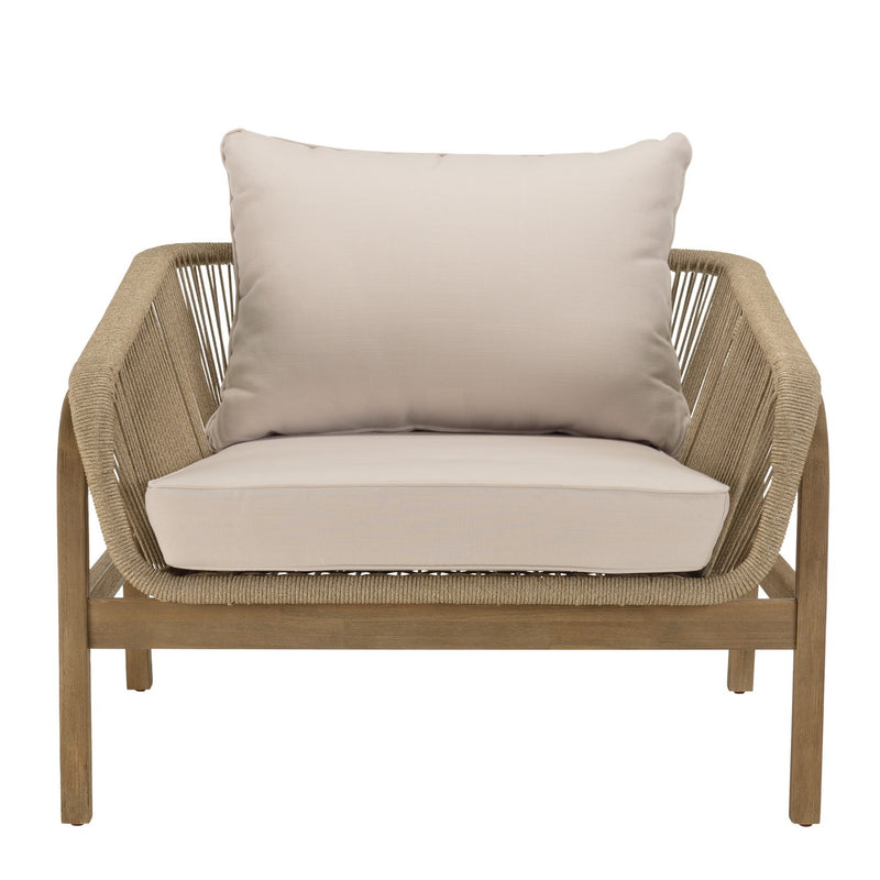 Celestin - Salon De Jardin - Acacia/Corde Polypropylène/Tissu Polyester/Mousse Polyuréthane/Fibre Polyester - Beige/Gris/Marron