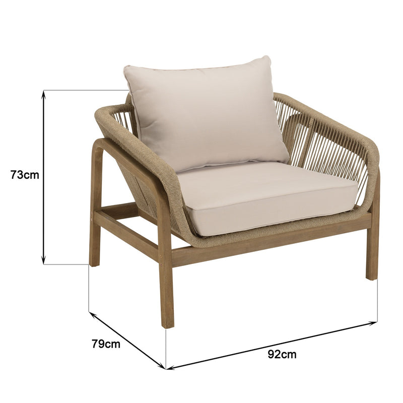 Celestin - Salon De Jardin - Acacia/Corde Polypropylène/Tissu Polyester/Mousse Polyuréthane/Fibre Polyester - Beige/Gris/Marron