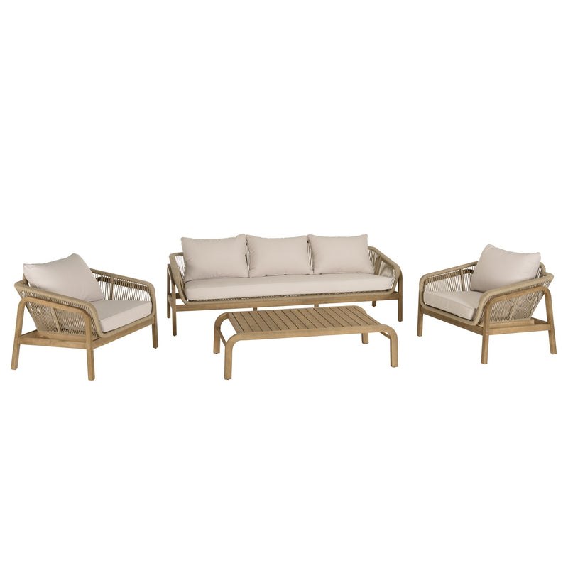 Celestin - Salon De Jardin - Acacia/Corde Polypropylène/Tissu Polyester/Mousse Polyuréthane/Fibre Polyester - Beige/Gris/Marron