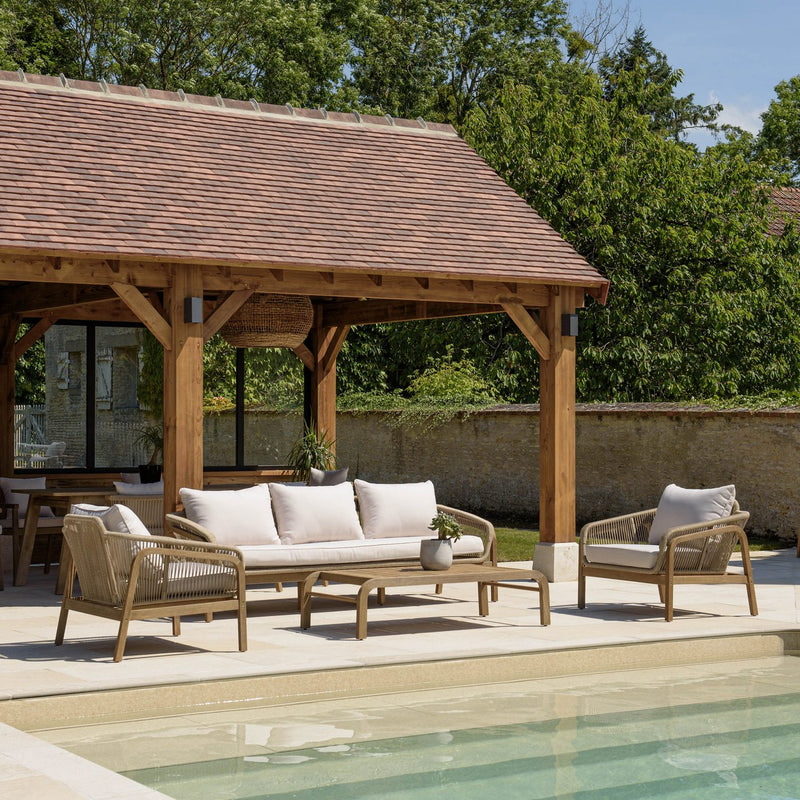 Celestin - Salon De Jardin - Acacia/Corde Polypropylène/Tissu Polyester/Mousse Polyuréthane/Fibre Polyester - Beige/Gris/Marron
