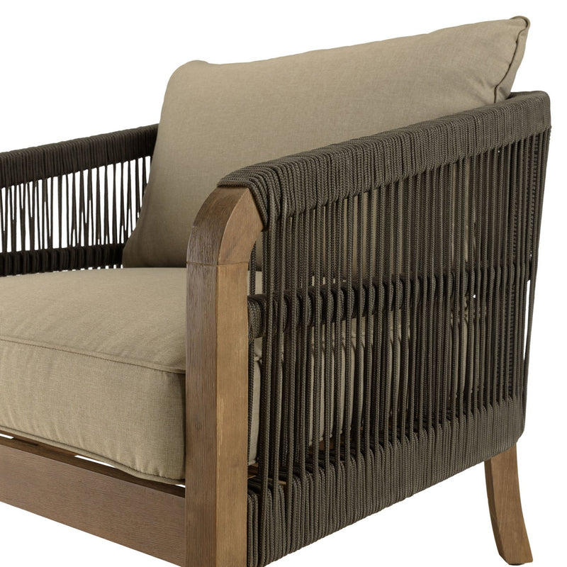 Celestin - Salon De Jardin - Acacia/Corde Polypropylène/Tissu Polyester/Mousse Polyuréthane/Fibre Polyester - Vert/Gris/Marron