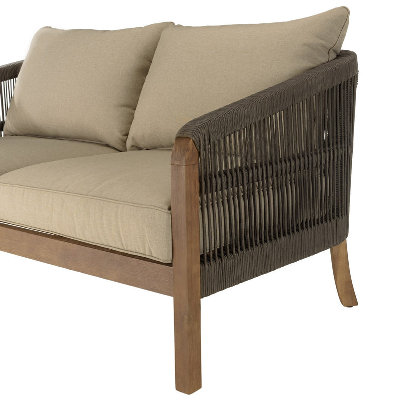 Celestin - Salon De Jardin - Acacia/Corde Polypropylène/Tissu Polyester/Mousse Polyuréthane/Fibre Polyester - Vert/Gris/Marron