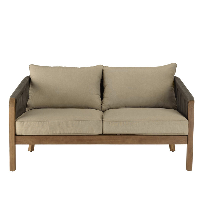 Celestin - Salon De Jardin - Acacia/Corde Polypropylène/Tissu Polyester/Mousse Polyuréthane/Fibre Polyester - Vert/Gris/Marron