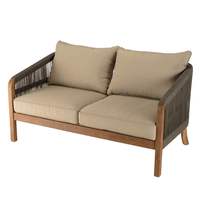 Celestin - Salon De Jardin - Acacia/Corde Polypropylène/Tissu Polyester/Mousse Polyuréthane/Fibre Polyester - Vert/Gris/Marron