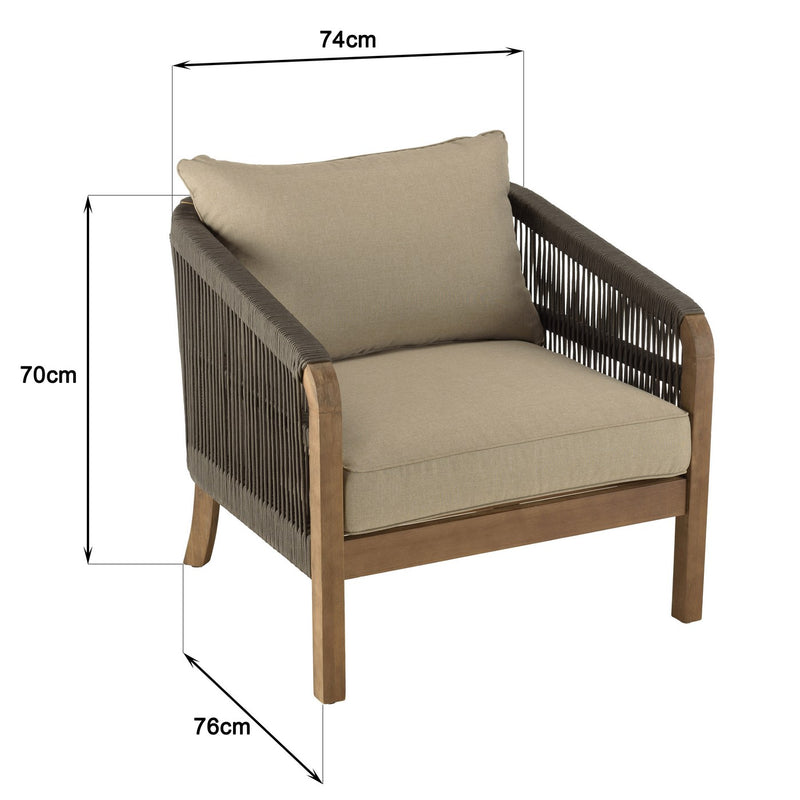 Celestin - Salon De Jardin - Acacia/Corde Polypropylène/Tissu Polyester/Mousse Polyuréthane/Fibre Polyester - Vert/Gris/Marron