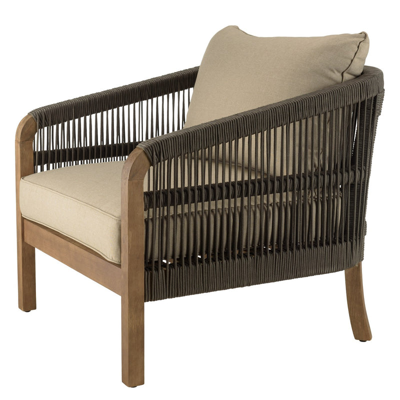 Celestin - Salon De Jardin - Acacia/Corde Polypropylène/Tissu Polyester/Mousse Polyuréthane/Fibre Polyester - Vert/Gris/Marron