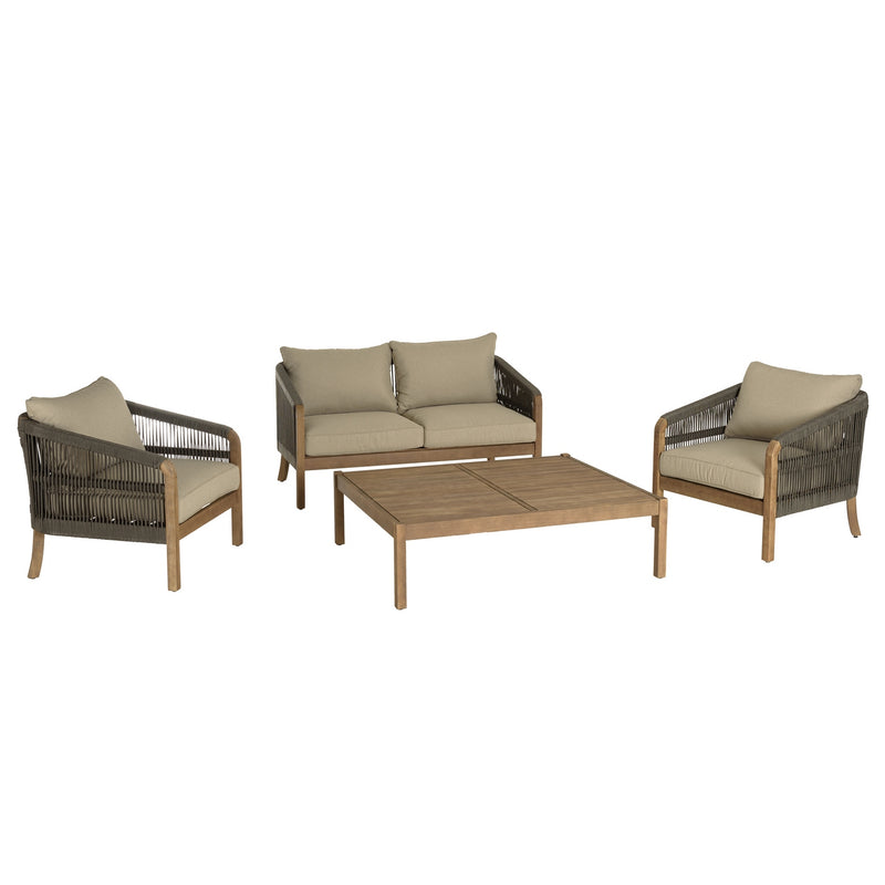 Celestin - Salon De Jardin - Acacia/Corde Polypropylène/Tissu Polyester/Mousse Polyuréthane/Fibre Polyester - Vert/Gris/Marron