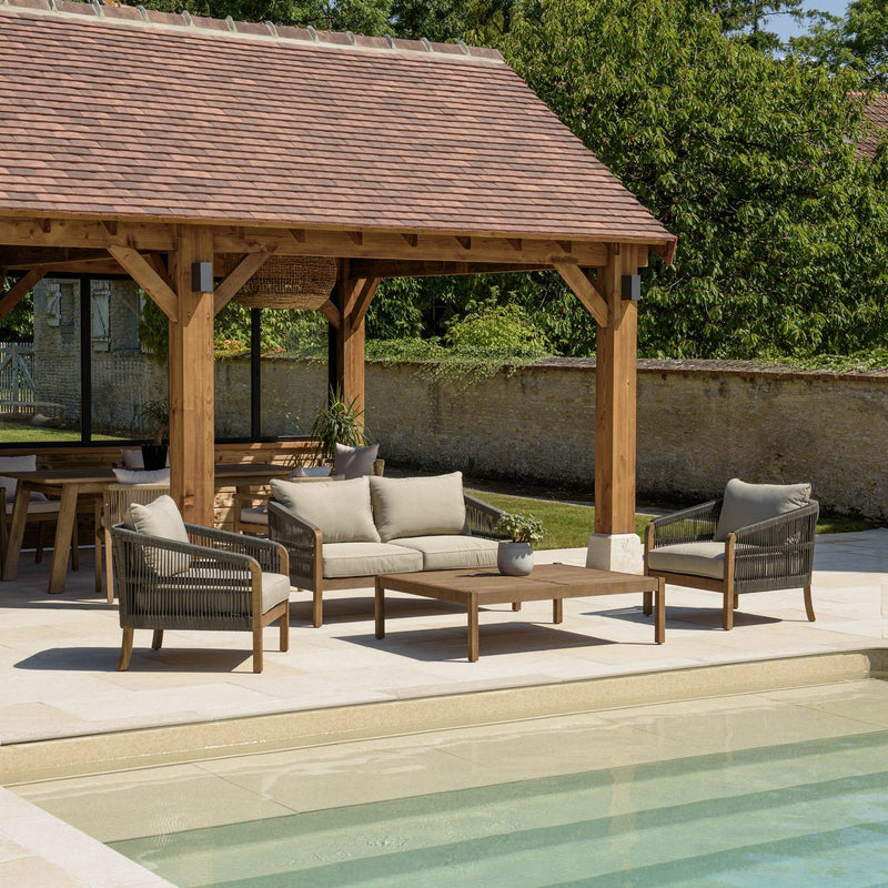 Celestin - Salon De Jardin - Acacia/Corde Polypropylène/Tissu Polyester/Mousse Polyuréthane/Fibre Polyester - Vert/Gris/Marron