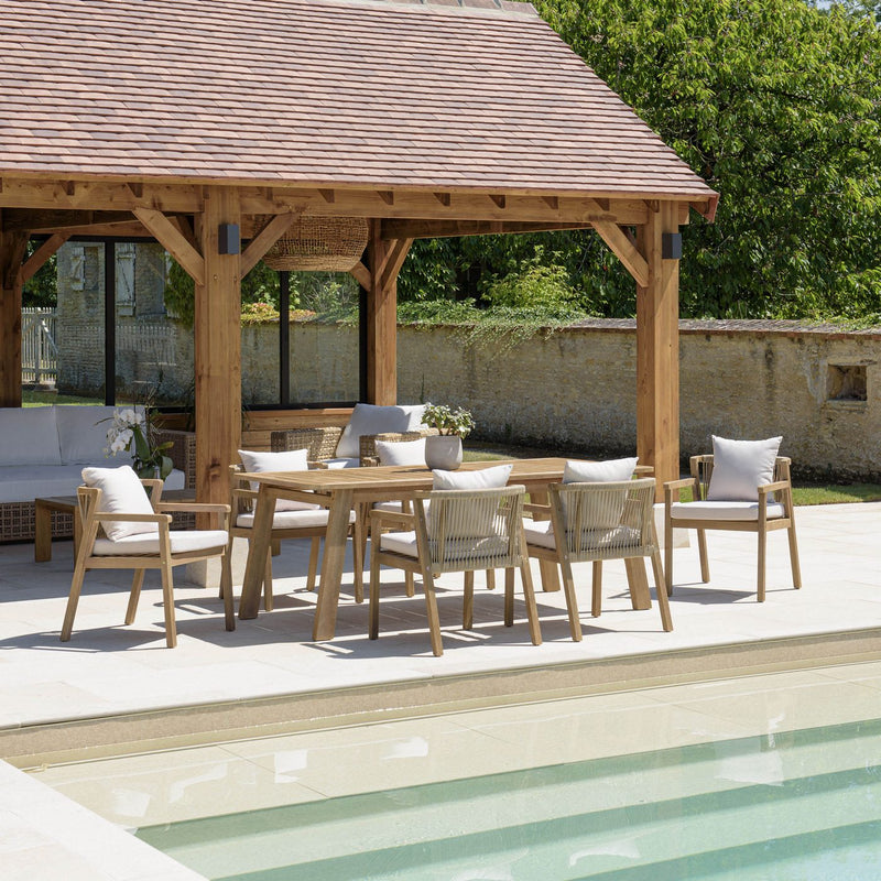 Celestin - Salon De Jardin - Acacia/Corde Polypropylène/Tissu Polyester/Mousse Polyuréthane/Fibre Polyester - Beige/Gris/Marron