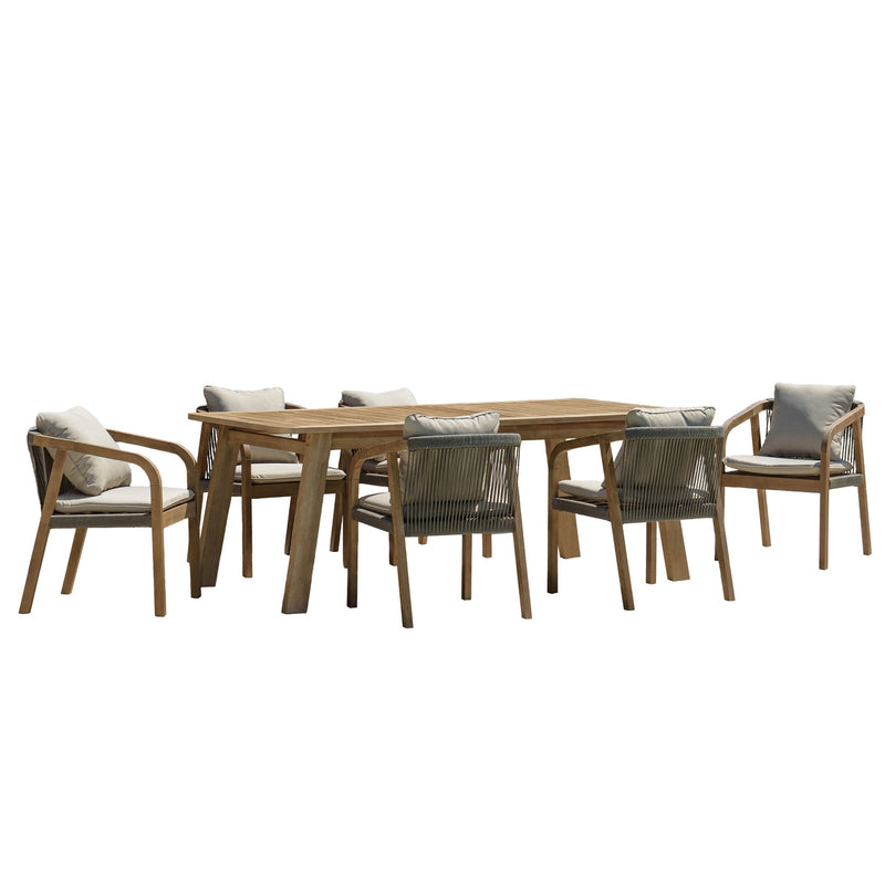 Celestin - Salon De Jardin - Acacia/Corde Polypropylène/Tissu Polyester/Mousse Polyuréthane/Fibre Polyester - Gris/Marron/Vert