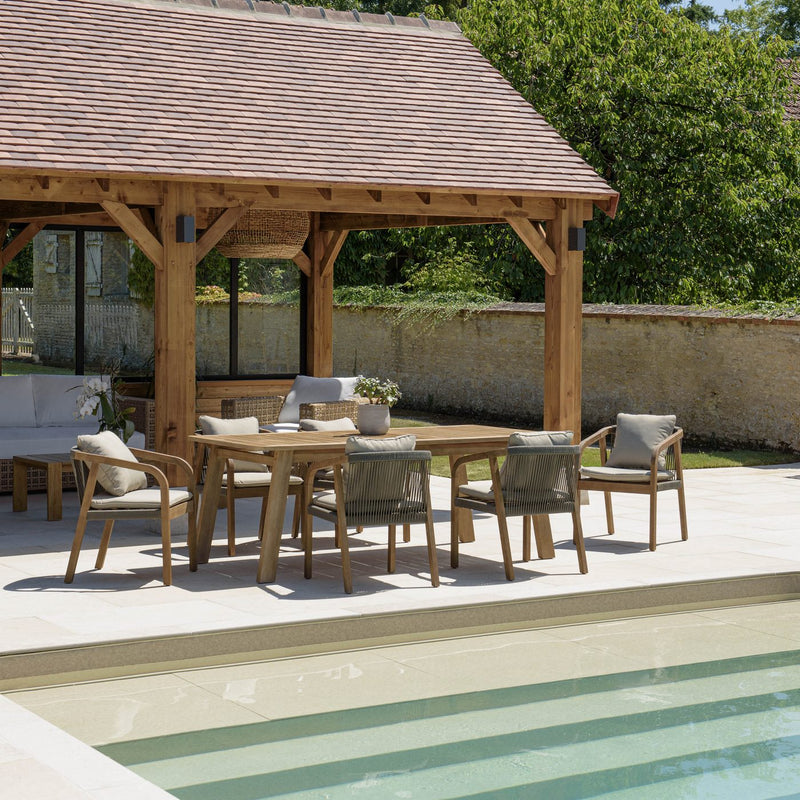 Celestin - Salon De Jardin - Acacia/Corde Polypropylène/Tissu Polyester/Mousse Polyuréthane/Fibre Polyester - Gris/Marron/Vert