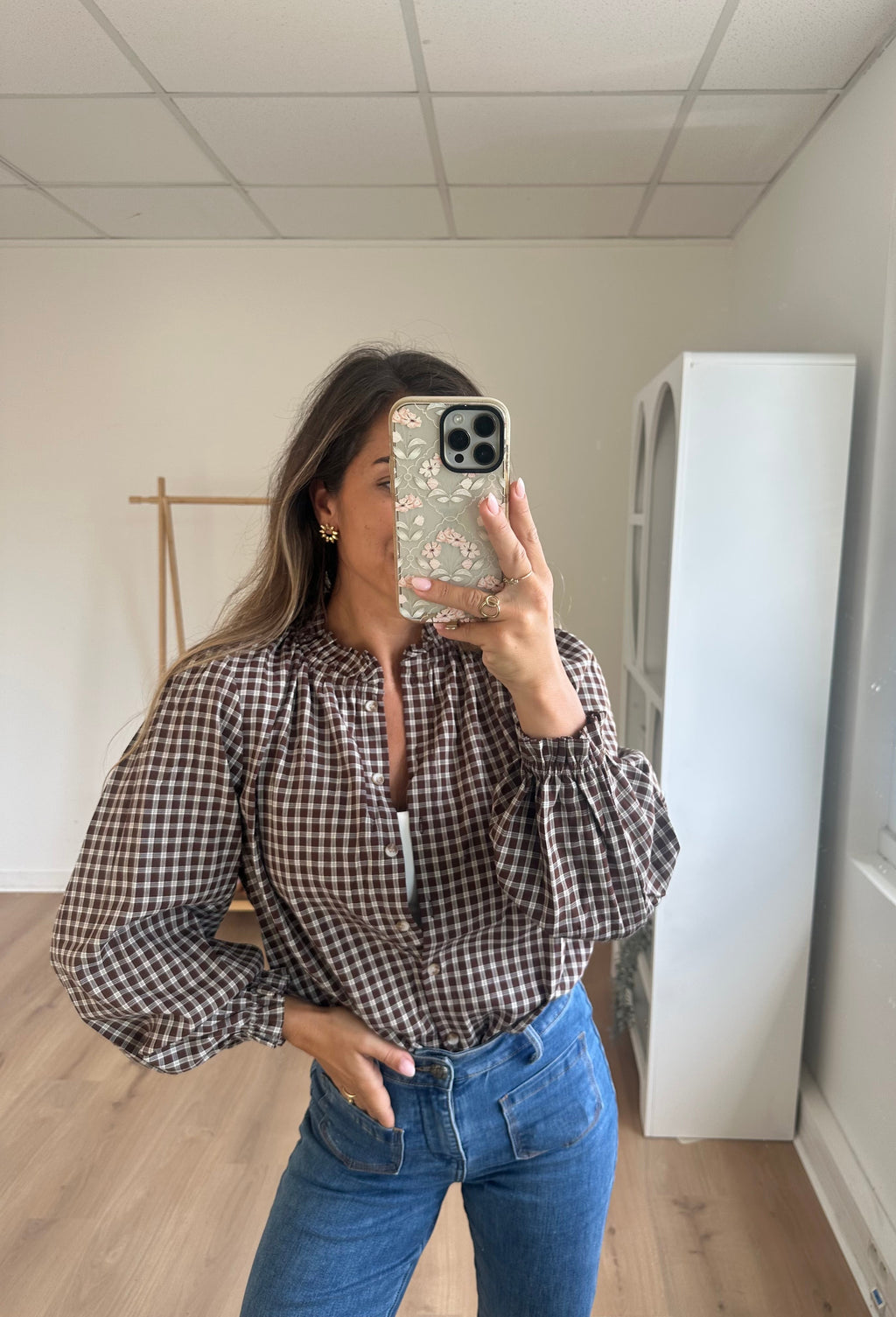 Blouse à carreaux Sybille marron