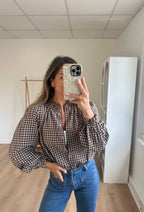 Blouse à carreaux Sybille marron