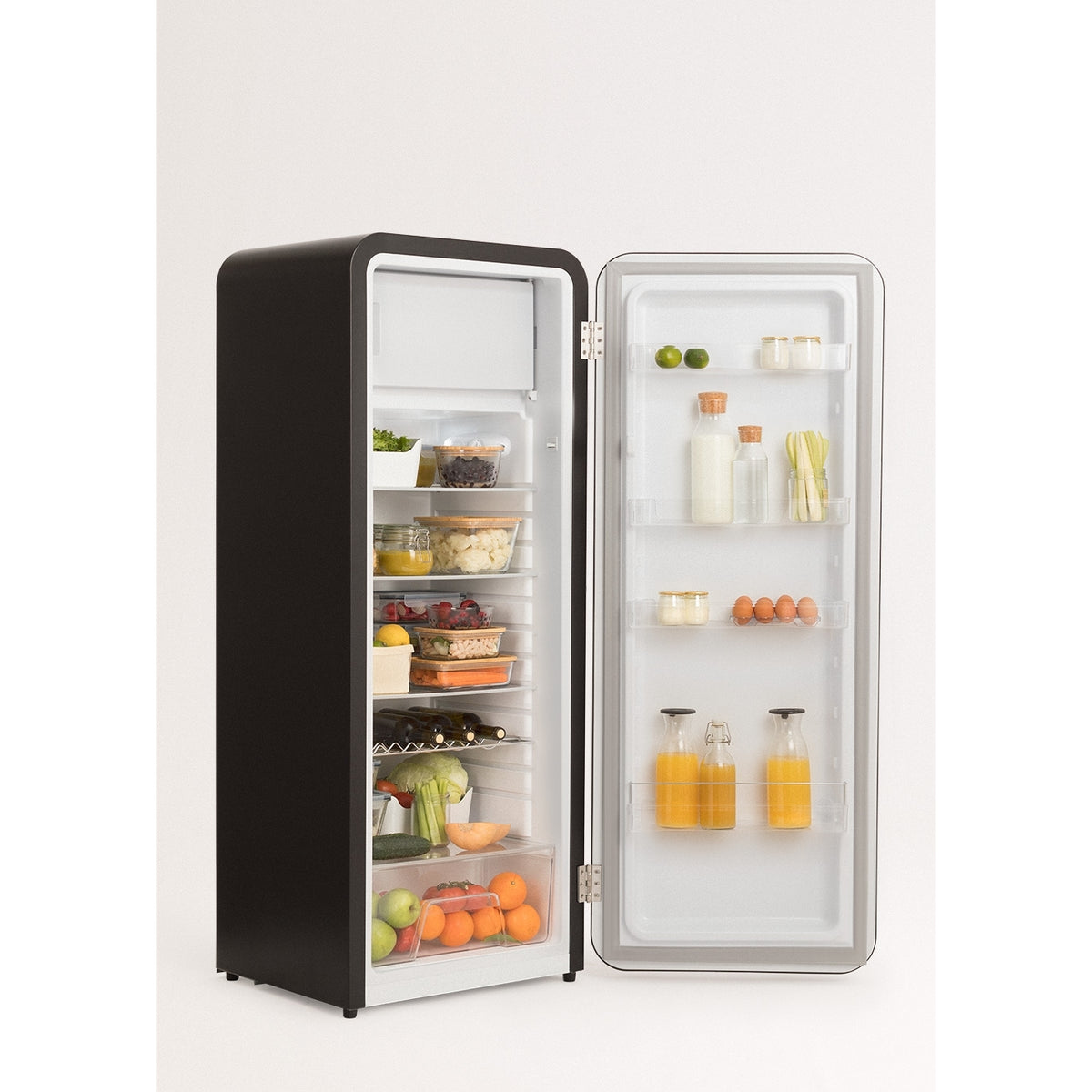 Retro Fridge 281L - Retro Refrigerator - Black with Rose Gold Handles