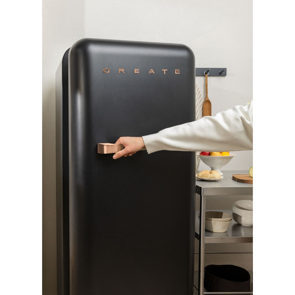 Retro Fridge 281L - Retro Refrigerator - Black with Rose Gold Handles