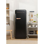 Retro Fridge 281L - Retro Refrigerator - Black with Rose Gold Handles