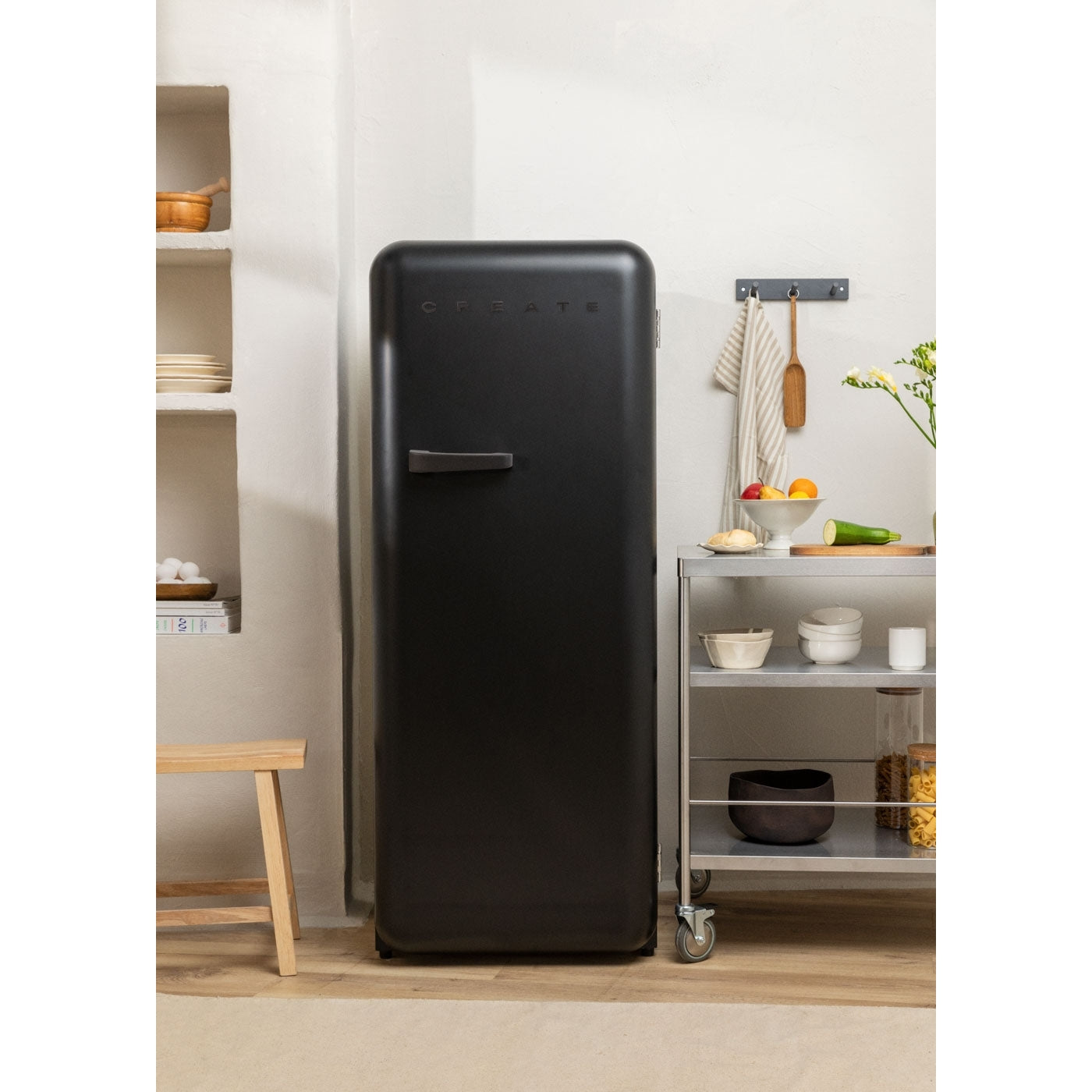 Retro Fridge 281L - Retro Fridge - Black with Black Handles